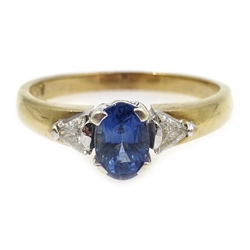  Gold oval sapphire and diamond ring, hallmarked 9ct  