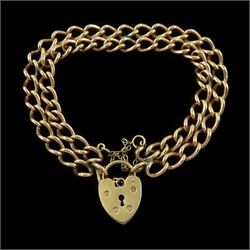 Edwardian 9ct gold double curb link bracelet, Chester 1901, each link stamped 9.375, with later 9ct gold heart locket clasp