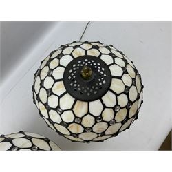 Pair of Tiffany style table lamps with leaded shades, H38cm