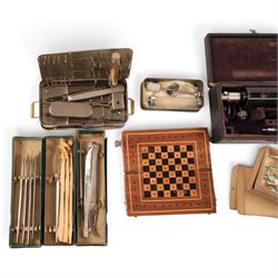 Field medical equipment, including scalpels, syringe, small weights and scales, ophthalmoscope, etc, contained within a steel uniform case