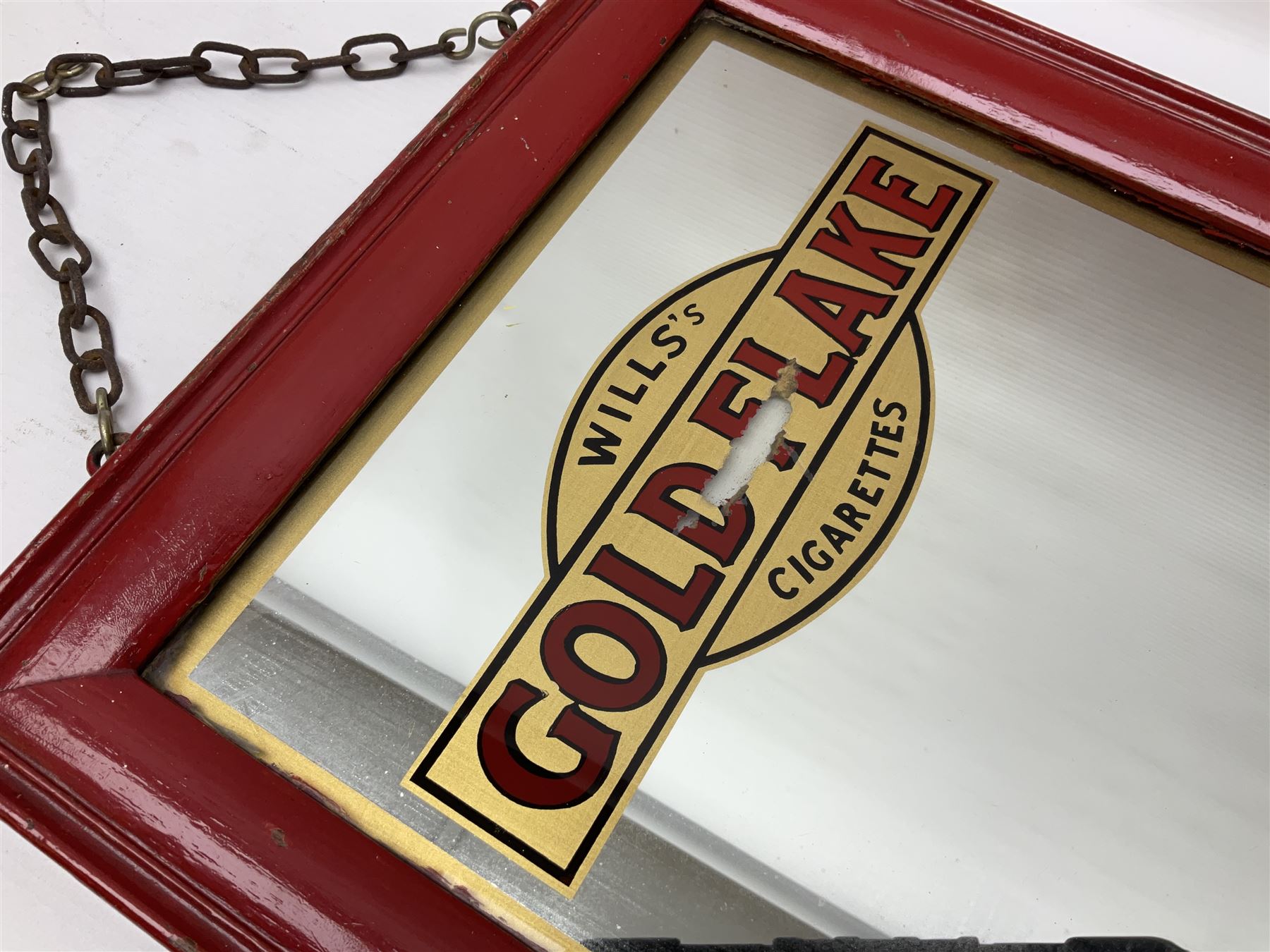 Wills' Gold Flake advertising mirror in painted red frame, H41 cm