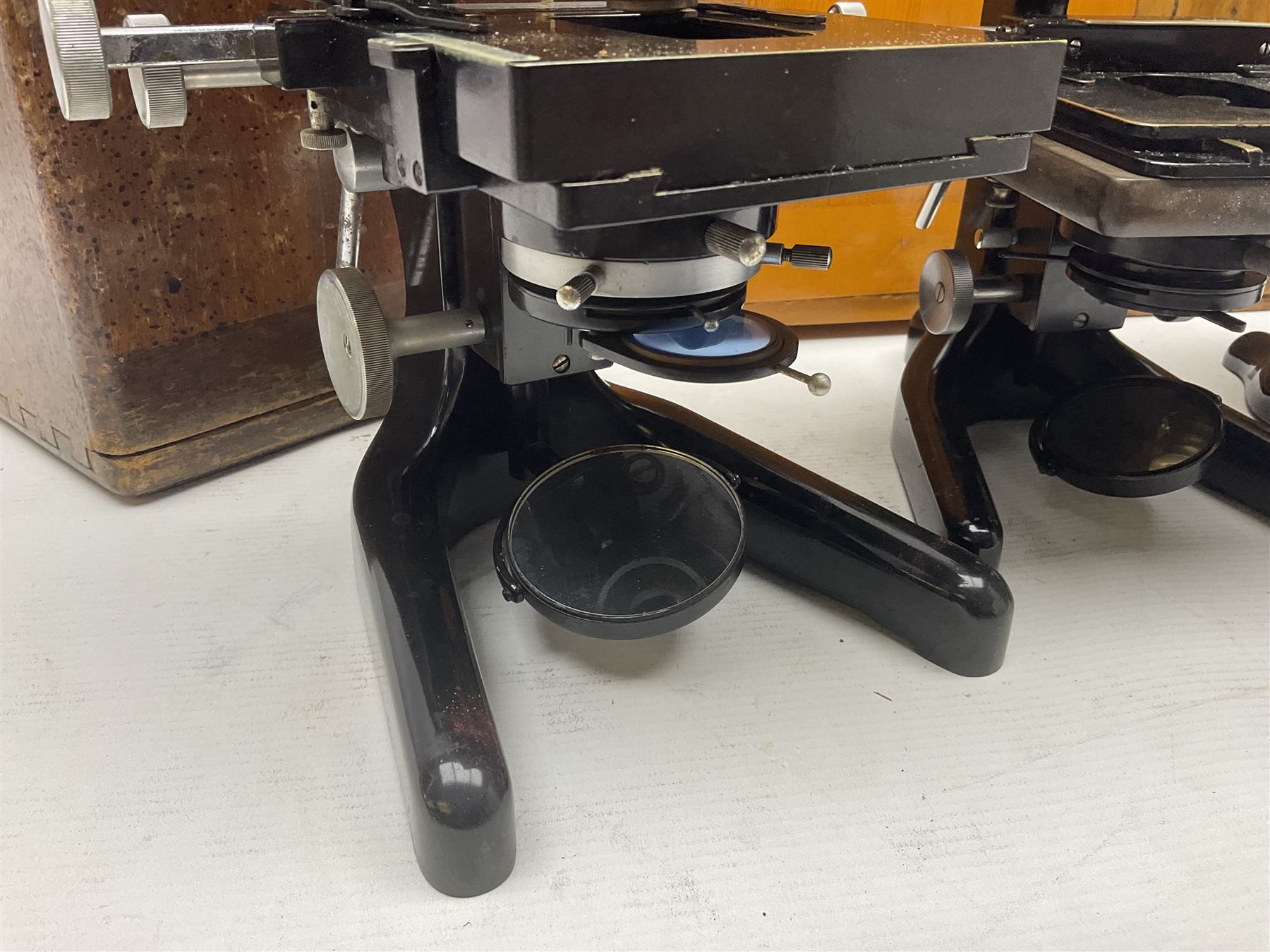 Three microscopes, comprising Ernst Leitz Wetzlar, W Watson & Sons service II no 125485, W Watson & Sons Bactil binocular no 115722, all boxed  