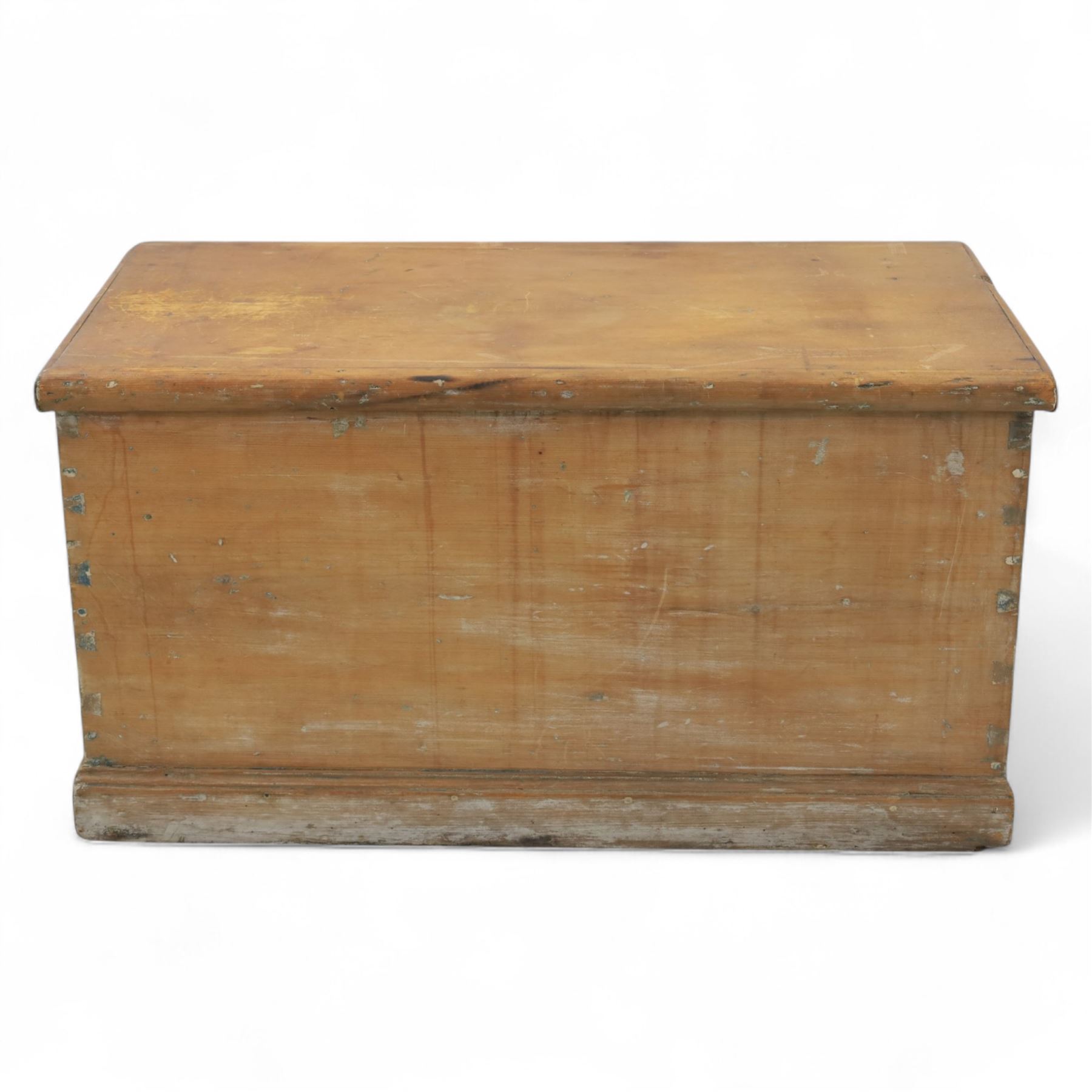 19th century golden oak chest, iron strap carry handles and hinges