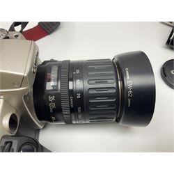 Canon EOS 50e camera body, serial no 8305671 with 'Canon Zoom EF 35-135mm 1:4-5.6' lens together with Halina 35X super camera body, with 'Halina Anastigmat f.c. 1:3.5 f=45mm' lens and other camera equipment 