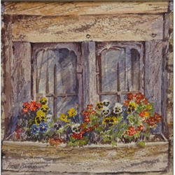 Woodland and River Scenes, three watercolours signed by Christine M Pybus (one unframed) and Flowers on a Balcony, watercolour signed by Robert Brindley (British 1949) max 19cm x 32cm (4)   