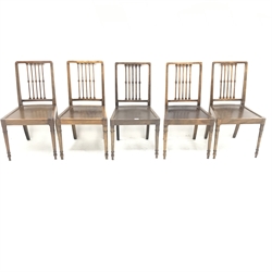 Set six early 20th century beech solid seat dining chairs, W45cm
