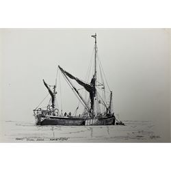 Jack Rigg (British 1927-2023): 'Thames Sailing Barge', pen and ink sketch signed titled and dated 1977, 20cm x 30cm (unframed)