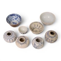 Four Hoi an Hoard miniature vases and a bowl, together with three other tea bowls 