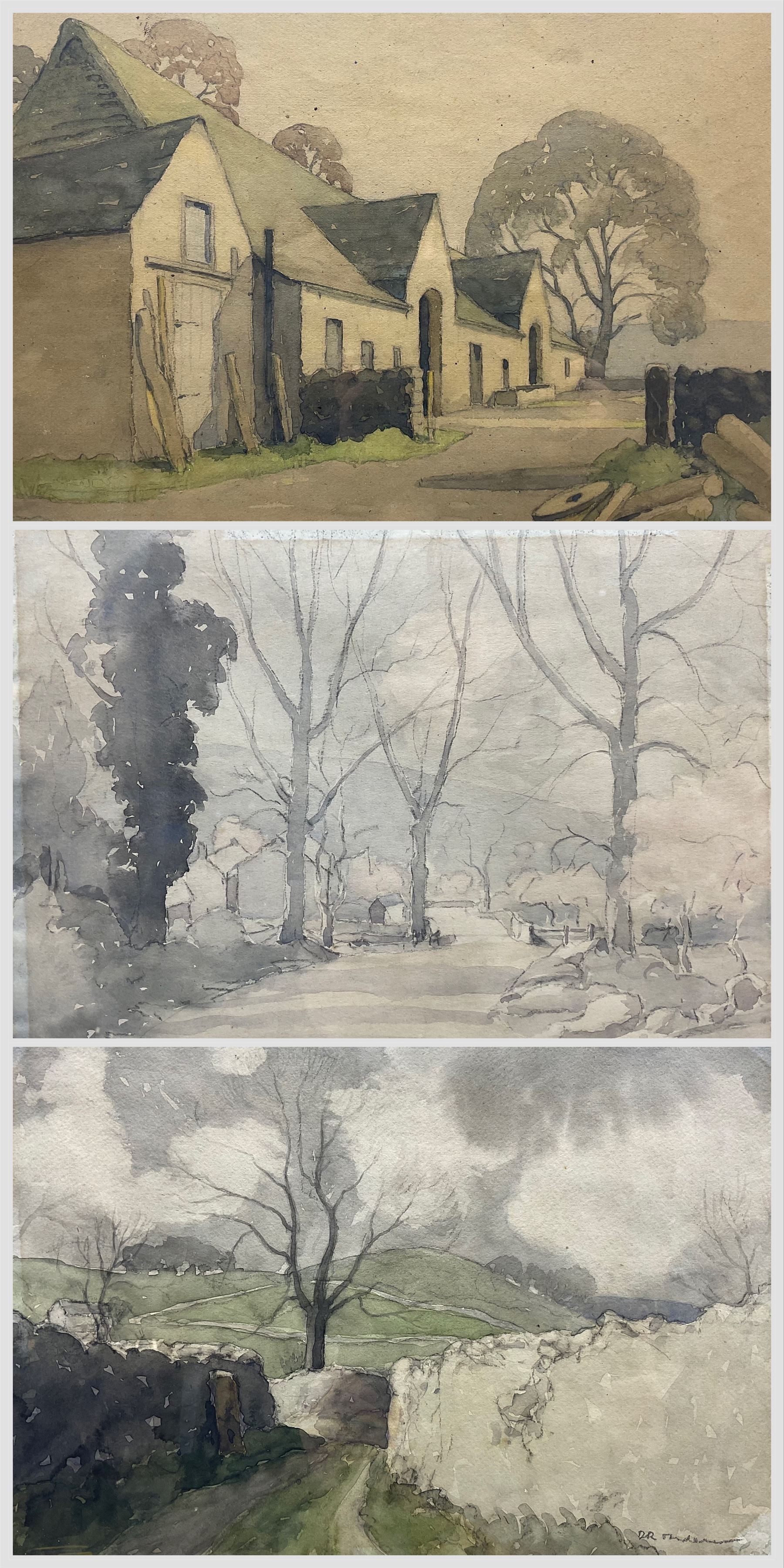 David R Anderson (British 1884-1976): 'First Light' 'Thorpe' and 'North Yorkshire Farmstead', set of three watercolours signed, titled verso max 35cm x 45cm (3)