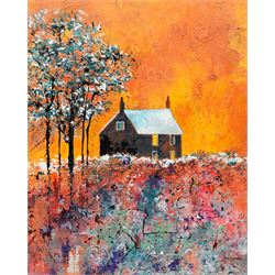 Ann Lamb (British 1955-): House on the Hill, mixed media signed 50cm x 40cm (unframed)