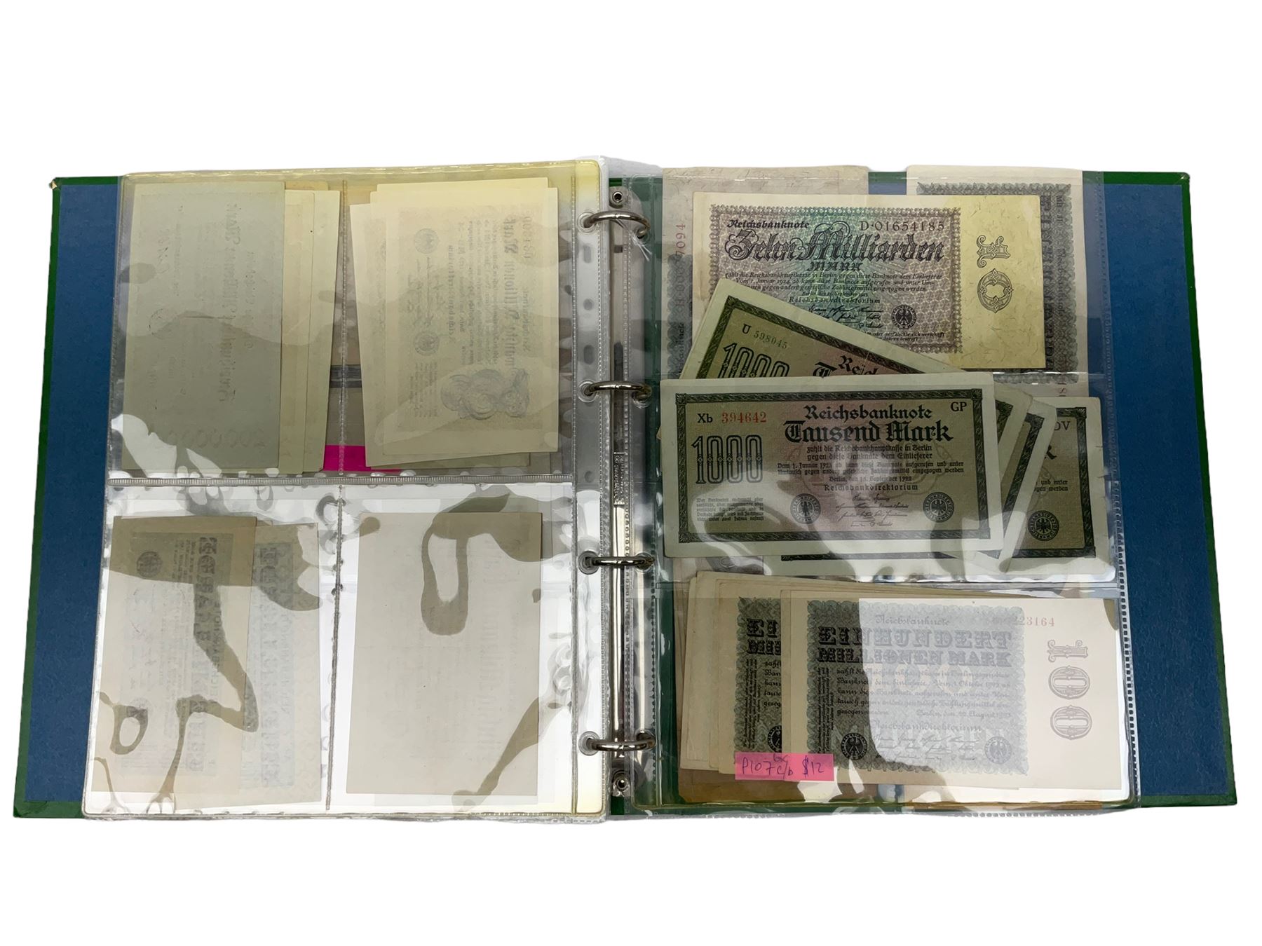 Collection of German banknotes, mostly dating between 1918 and 1923, many being of a high grade, with vendor's inventory, housed in a ring binder