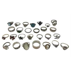 Twenty seven silver and silver-gilt stone set rings, all stamped or hallmarked 