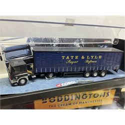 Corgi - two perspex cased 'Modern Trucks; 75202 ERF Curtainside Boddingtons and 75402 Leyland-DAF Curtainside Tate & Lyle; and nine unboxed Corgi lorries (11)