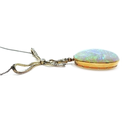  Belle Epoque diamond ribbon necklace with gold opal pendant in velvet case  