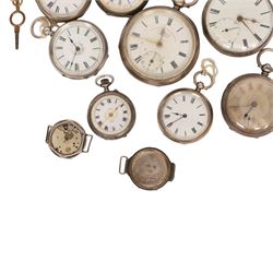 Collection of silver lever and cylinder pocket watches and wristwatches, hallmarked or stamped Fine Silver