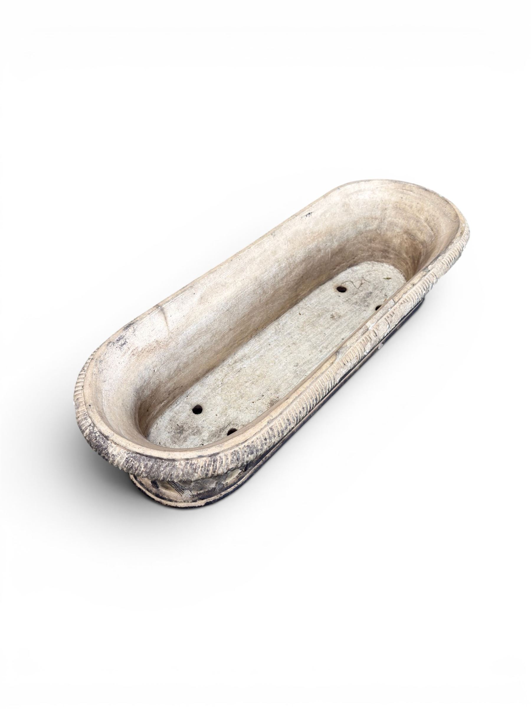 James Pulman & Son - 19th century terracotta oval shallow planter, applied lattice detail