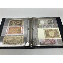World banknotes, including Queen Elizabeth II The States of Jersey one pound 'DB202703', five pounds 'BB527762' and ten pounds 'AB651481', reserve bank of New Zealand two dollars '1L3 741894', King George V Straits Settlements one dollar 1st January 1935 'F/83 28924', various Bank of England notes etc, housed in two ring binder albums