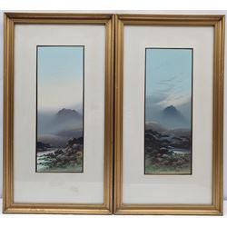 Frank Holme (British early 20th century): Misty Moorland Landscapes, pair gouaches signed 34cm x 12cm (2)