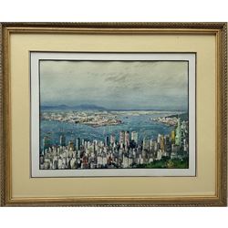 Richard Leung (Cantonese 1961-): View over Hong Kong Harbour, watercolour signed 26cm x 36cm