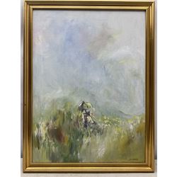 Jill Davies (British Contemporary): Impressionist Ladies in Summer Fields, pair oils on canvas signed 60cm x 60cm and 61cm x 45cm (2)