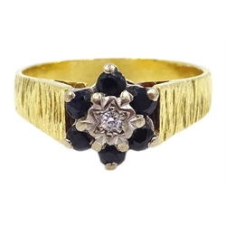  Gold diamond and sapphire cluster ring, stamped 18ct  