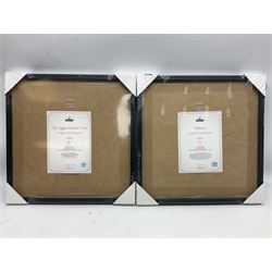 Set of four Royal Mail David Bowie limited edition album stamp prints, comprising Heroes, Ziggy Stardust Tour, Hunky Dory and Let's Dance, all framed and in original packaging, H43cm W43cm