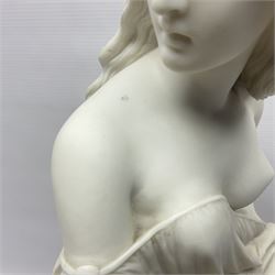 19th century Copeland Parian Ware figure, after R Monti, modelled as Lady Godiva, upon a circular titled plinth, signed and dated verso R Monti 1870, impressed to base Copyright Reserved Copeland, overall H22cm