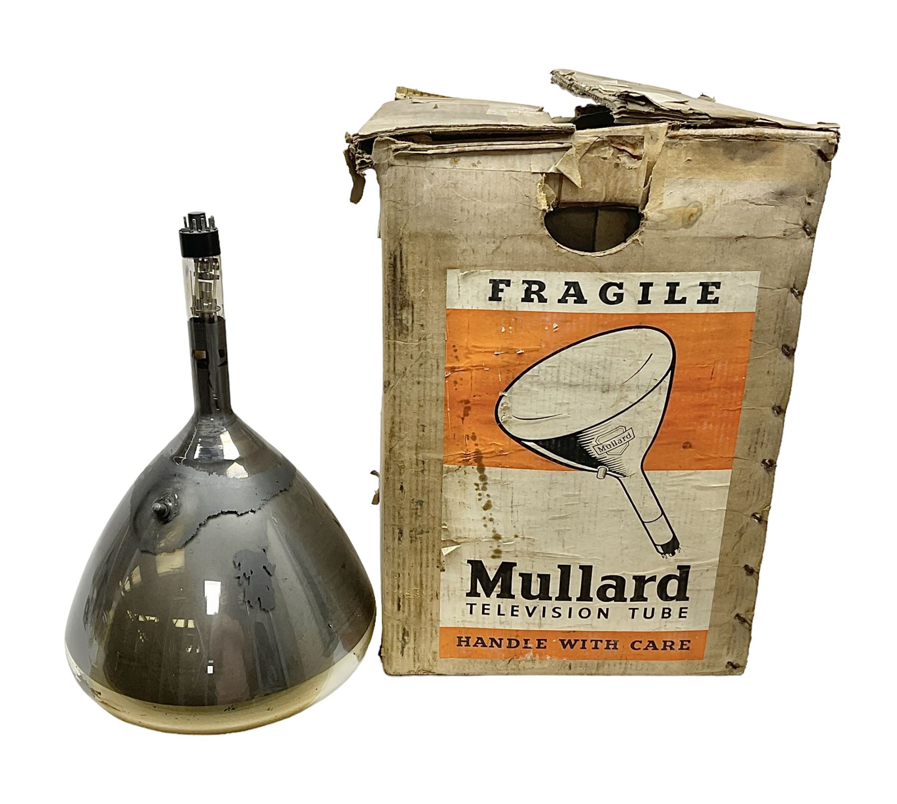 Mullard cathode ray television tube, in original box, tube H45.5cm