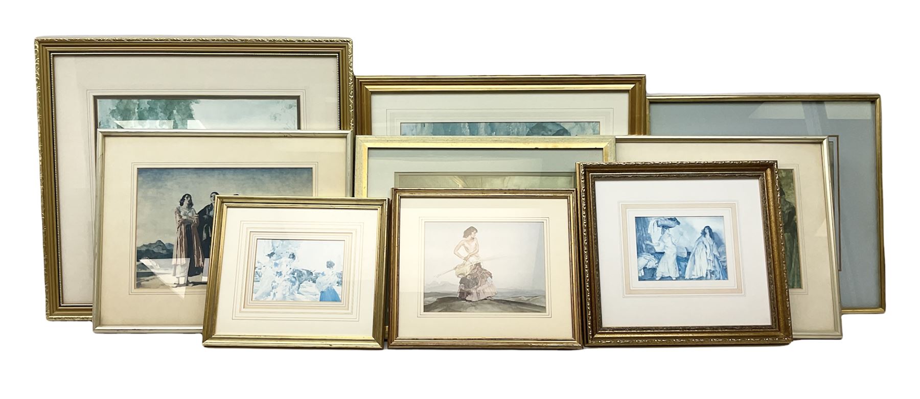 After Sir William Russell Flint (Scottish 1880-1969): 'Negro Dancers – Victoria Ora and Serafina' and 'Basket Makers', pair colour prints together with 7 others after the same hand max 24cm x 35cm (9)