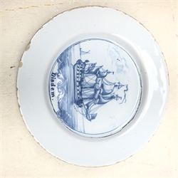  18th century English Delft plate painted with a three masted ship ' 'Diadem', signed and dated Francis Gott 1752 D22cm, Victorian Mintons part dinner service, New Chelsea, Paragon and other coffee cans, miniature Royal Crown Derby tankard and other pottery   