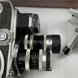 Paillard Bolex D8L STD 8mm cine camera body, serial no. 831223, with 'Paillard Switar 1:1.8 f=36mm AR' lens, serial no. 769123, Paillard Yvar 1:1.8 f=13mm AR' lens, serial no. 782154 and Paillard Pizard 1:1.9 f=5.5mm AR' lens, serial no. 717045, in leather carry case