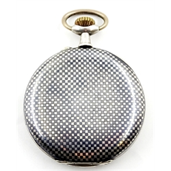 Swiss niello chequered silver pocket watch, top wind inner dust cover stamped K & M 800, hallmarked 
