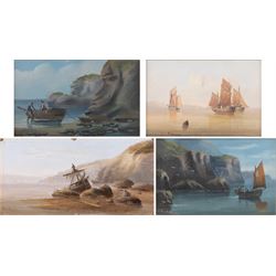 Edward King Redmore (British 1860-1941): Two Boat Scenes with Headlands, two oils on board...