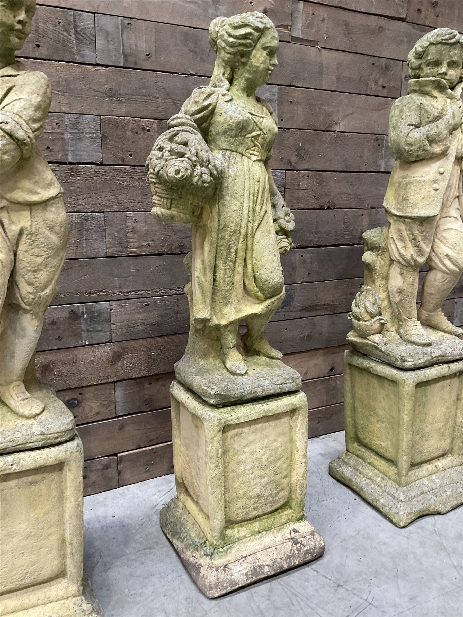 The Four Seasons - set of four cast stone garden figures on plinths