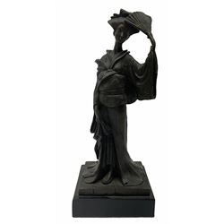 A Japanese bronze modelled of a Geisha, impressed Kamiko, upon slate base, H25cm. 