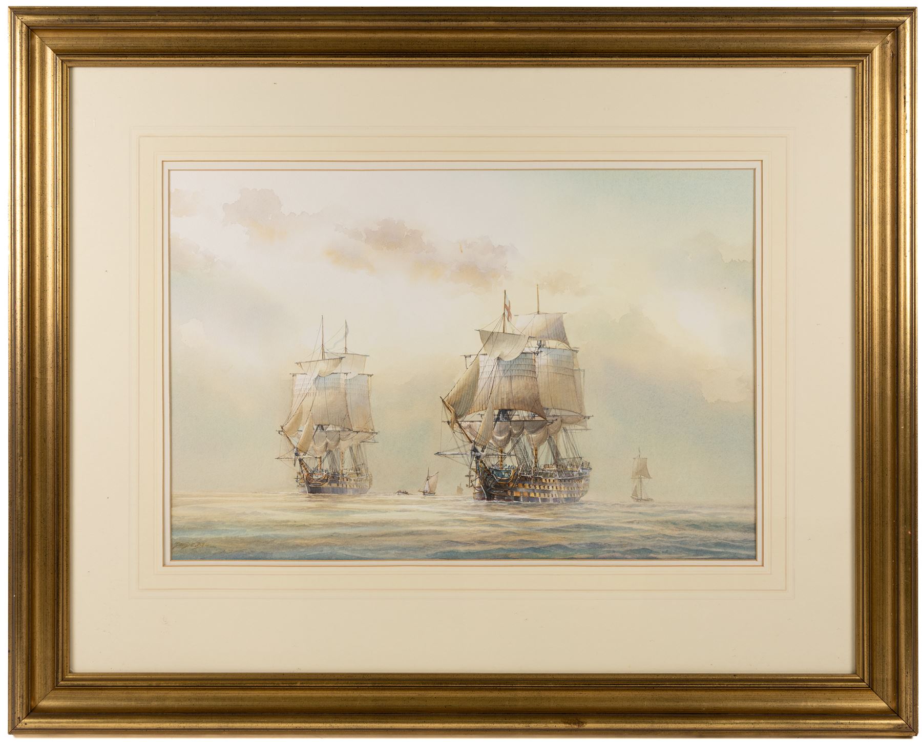 David C Bell (British 1950-): Naval Ships at Sea, watercolour signed 40cm x 59cm