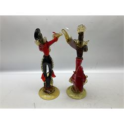 Large pair of Murano glass figures of Flamenco dancers, each bearing a label for The Venetian Glass Company H48cm
