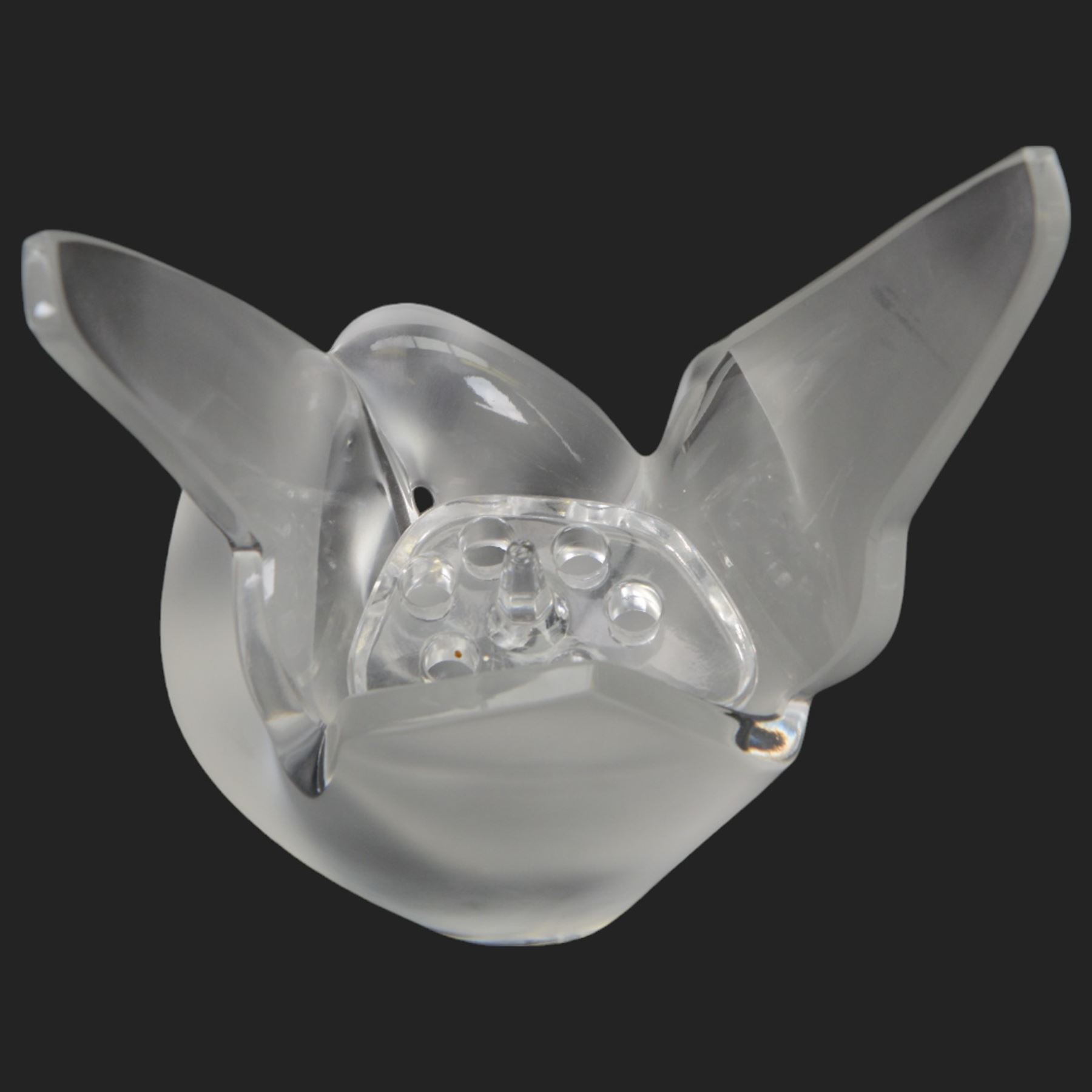 Lalique vase, modelled as two entwined doves, with a removable glass flower frog to the centre, signed to base, H22cm 