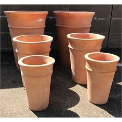  Two sets three graduating terracotta long tom frost proof garden pots, D51cm, H69cm (max) (6)  