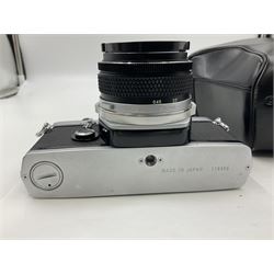 Olympus M-1 camera body, serial no. 110865, circa 1972, with ' Olympus M-System F.Zuiko Auto-S 1:1.8 f=50mm' lens, serial no. 105152, in leather case 