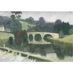 Lawrence Leifchild Toynbee (British 1922-2002): Bridge at Kirkham Priory Yorkshire, oil on board signed with initials and dated '76, 52cm x 75cm
Notes: Toynbee attended Ampleforth College and Oxford University then studied at Ruskin School of Drawing Oxford 1945-47. Several teaching appointments inc. Ruskin, Oxford School of Art and Morley College. Latterly he lived at Ganthorpe, Terrington near Malton a few miles from Kirkham Priory
