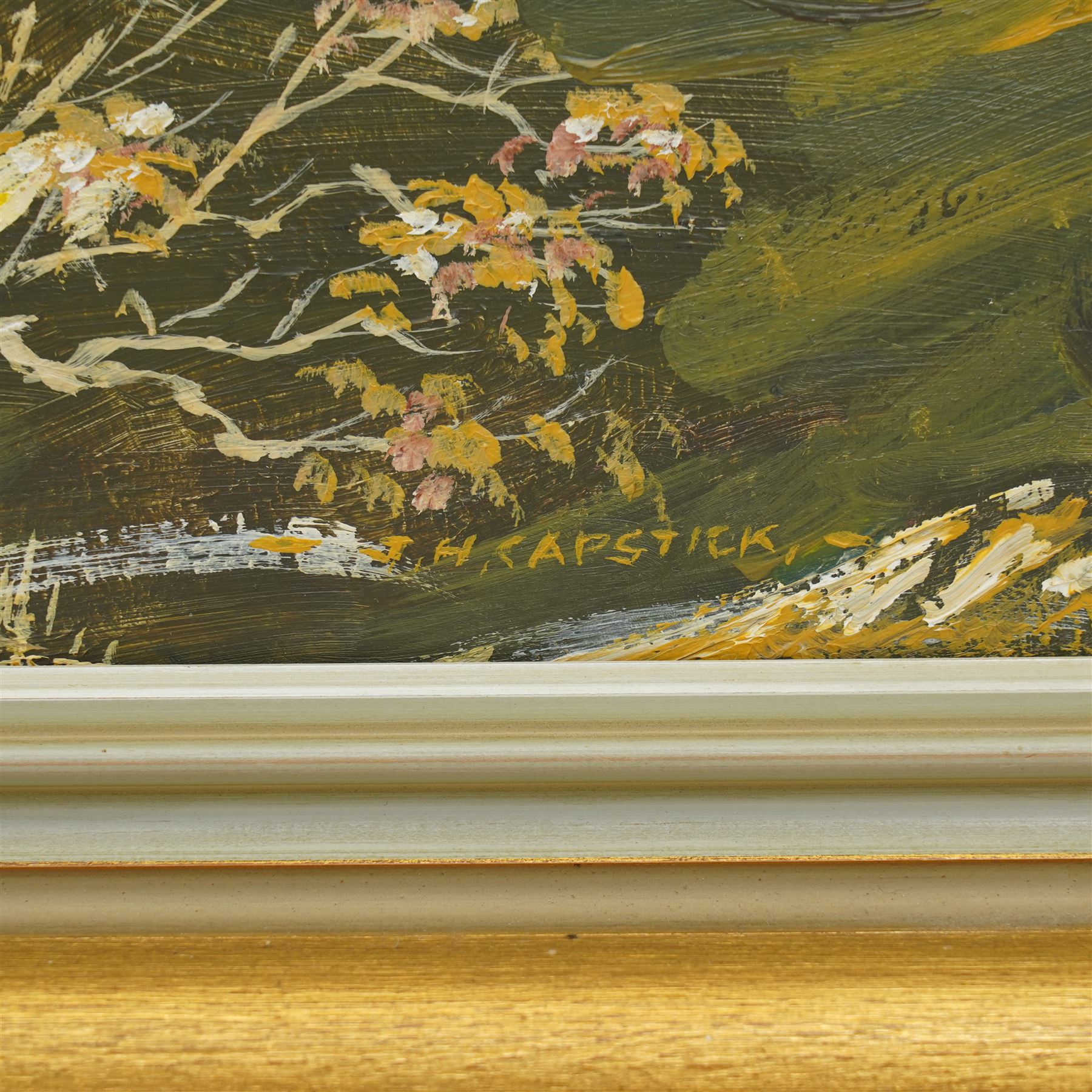 John H Capstick (British 20th century): 'A Dales Landscape' 'Summer Wolds' and 'Autumnal Wolds', set of three oils on board signed, artists label verso max 50cm x 75cm (3)