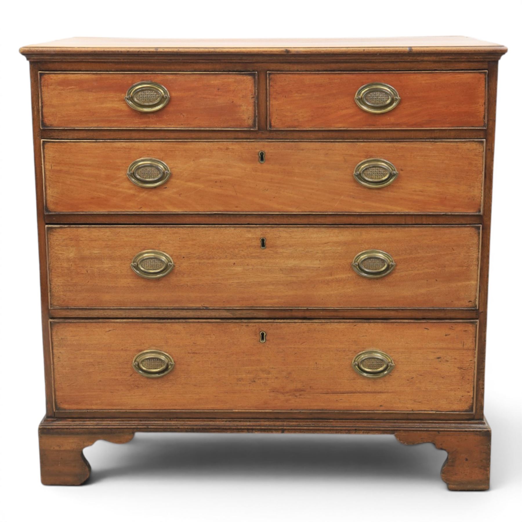 Georgian design mahogany chest, rectangular moulded edge, two short over three long drawers, raised on bracket feet