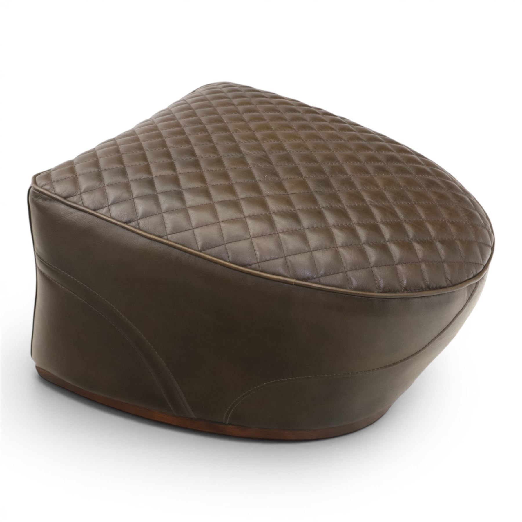 Timothy Oulton - saddle chair and stool upholstered in chocolate brown leather, with reclined back with diamond quilted cushions, stirrups upholstered to the sides  