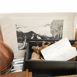 Four Lakeland Rural Industries Borrowdale platters, Noahs Ark animals carved from New Zealand woods, copper jugs etc