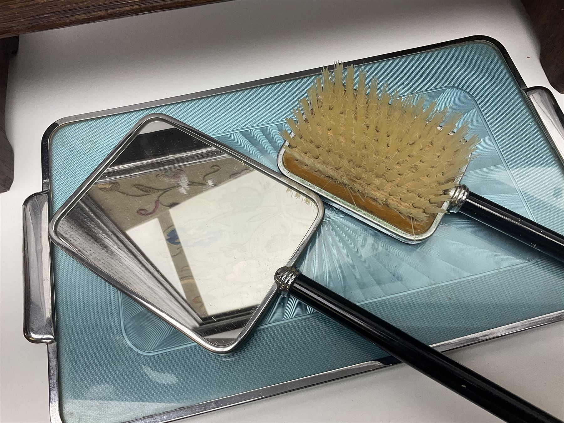 Tapestry fire screen, together with walking sticks, barometer, brass charger etc 