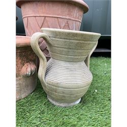 Set of six, terracotta, one glazed, one painted, plant pots, and two vases, (10) - THIS LOT IS TO BE COLLECTED BY APPOINTMENT FROM DUGGLEBY STORAGE, GREAT HILL, EASTFIELD, SCARBOROUGH, YO11 3TX