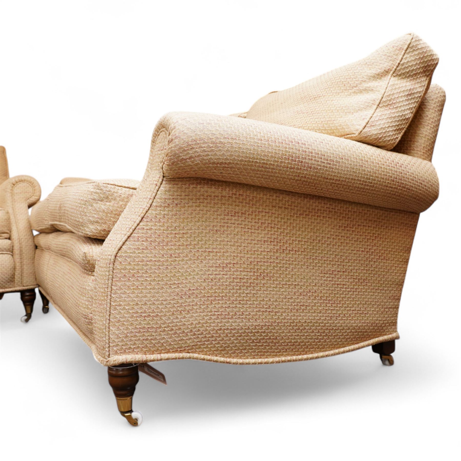 Whitehead designs - lounge suite comprising two ‘Langdon’ sofas and one ‘Oakham’ armchair upholstered in beige fabric (H102cm, W80cm, D63cm)