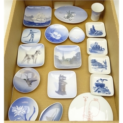  Collection of Royal Copenhagen and Bing & Grondahl pin dishes two decorated in relief with Dogs, Mallard in Flight, boats, flowers, Seagulls etc and a Bing & Grondahl plate designed by Antoni (17)  