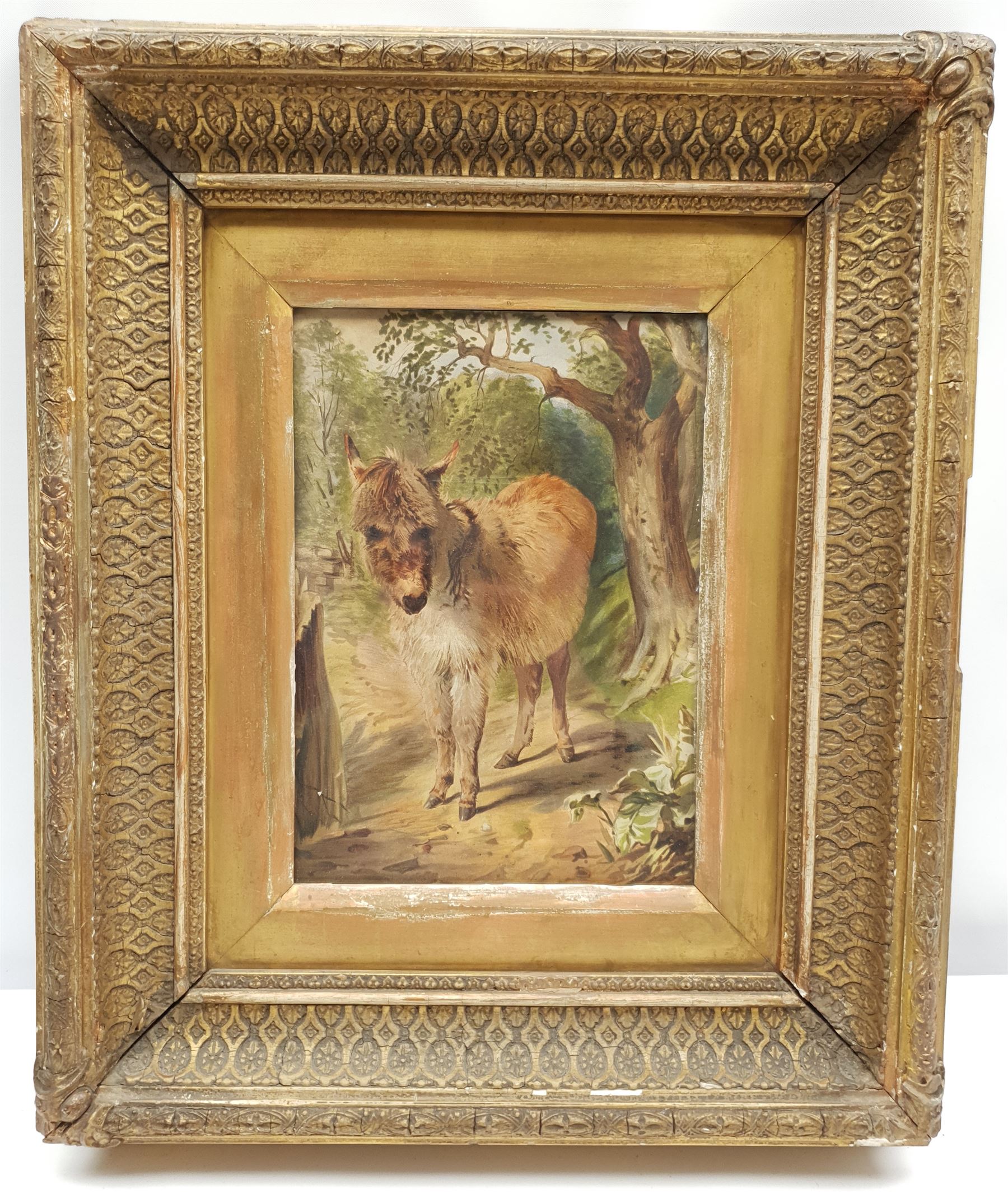 Susan Maud (British 20th century): 'Pip' - Portrait of a Terrier, pastel signed titled and dated '99, 43cm x 32cm, and a 19th century watercolour of a donkey 20cm x 15cm